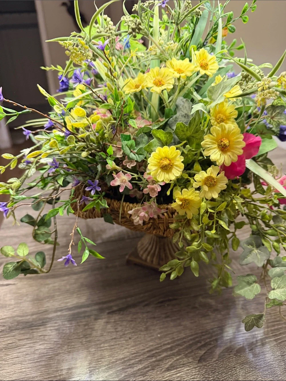 Spring Meadow Faux Floral Arrangement in Yellow, Purple & Green